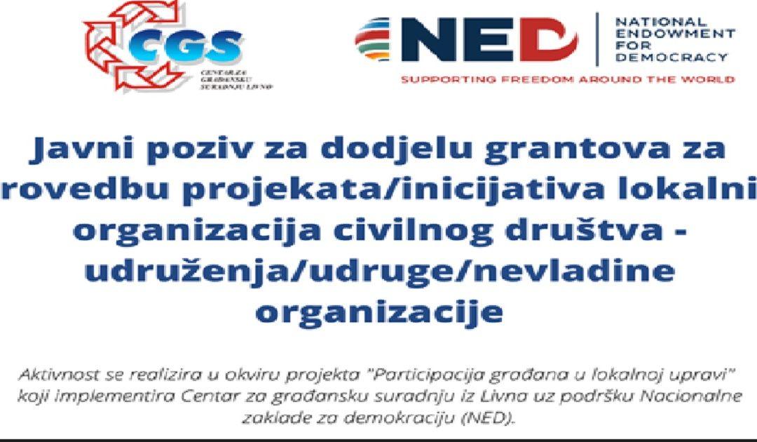 Raspisan Javni poziv za dodjelu grantova za provedbu projekata lokalnih organizacija civilnog društva