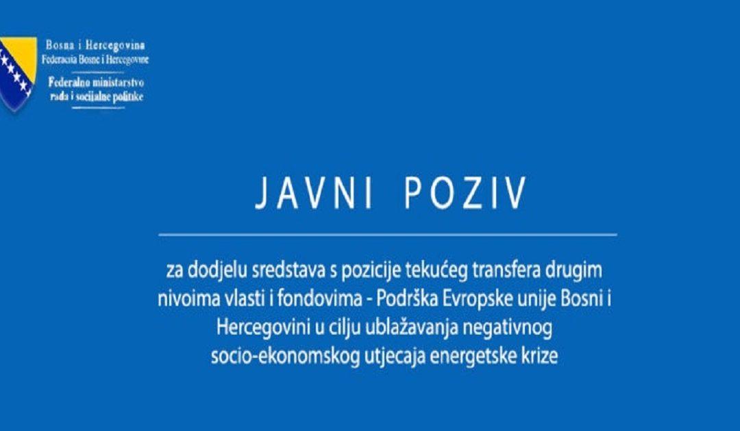Javni poziv za dodjelu sredstava u cilju ublažavanja negativnog socio-ekonomskog utjecaja energetske krize
