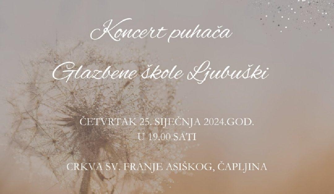 U četvrtak u Čapljini koncert puhača Glazbene škole Ljubuški