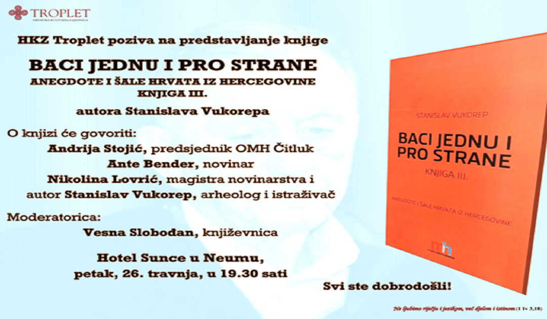 Promocija knjige ”Baci jednu i pro strane” Stanislava Vukorepa u petak u Neumu