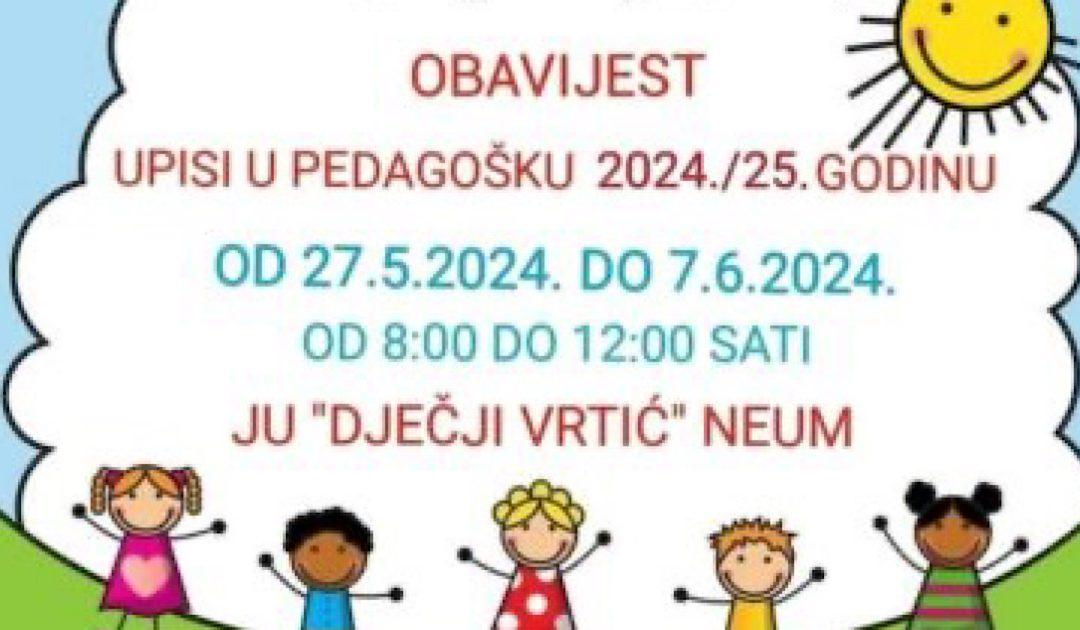 Obavijest o upisima u Dječji vrtić Neum