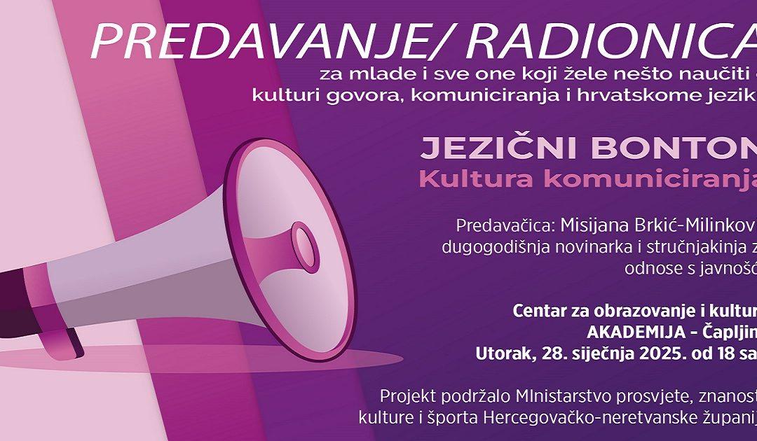 U utorak u Čapljini predavanje i radionica o jezičnom bontonu i kulturi komuniciranja