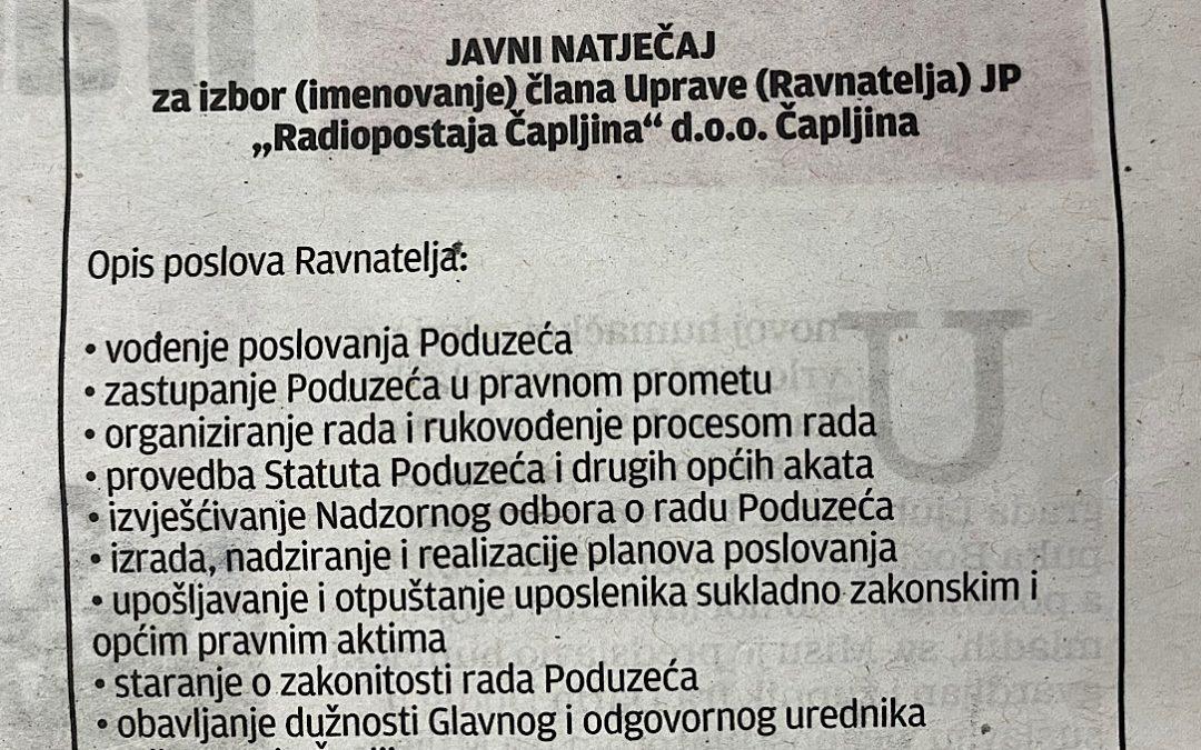 Oglas za imenovanje ravnatelja