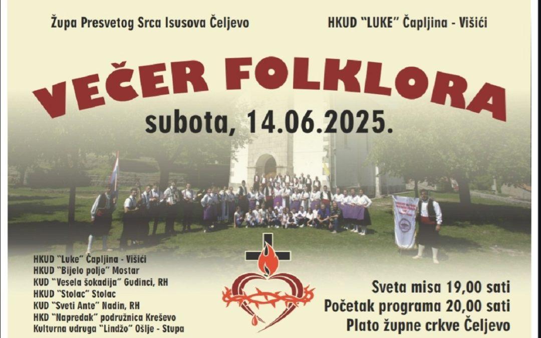 U subotu u Čeljevu Večer folklora – svi su dobrodošli