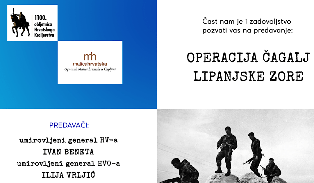 U utorak predavanje na temu “Operacija Čagalj – Lipanjske zore” u Čapljini
