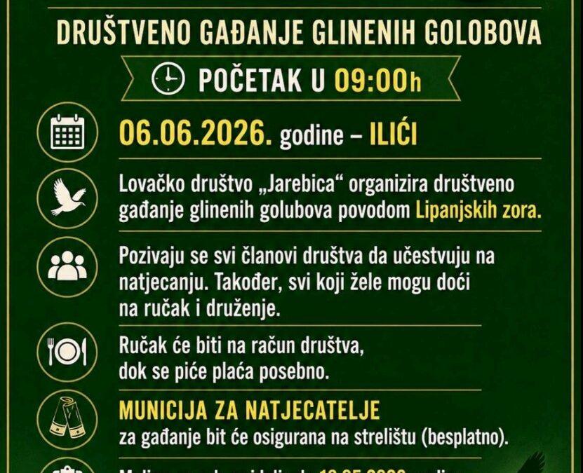 Lovačko društvo „Jarebica“ organizira gađanje glinenih golubova u Ilićima