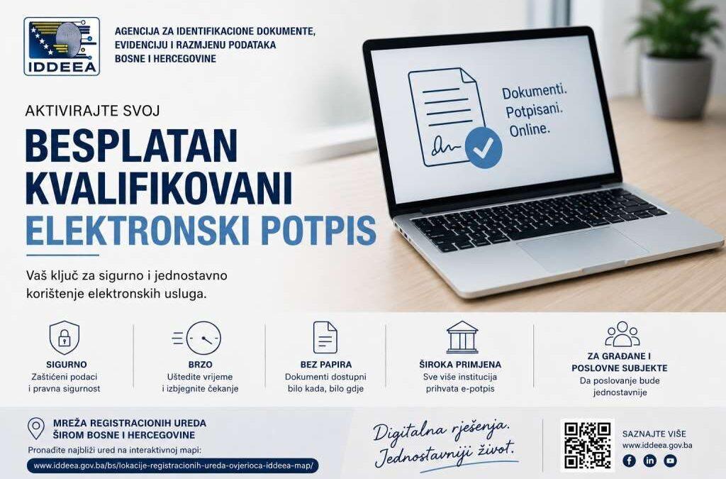 IDDEEA poziva građane i poslovnu zajednicu da aktiviraju besplatan kvalifikacijski elektronski potpis